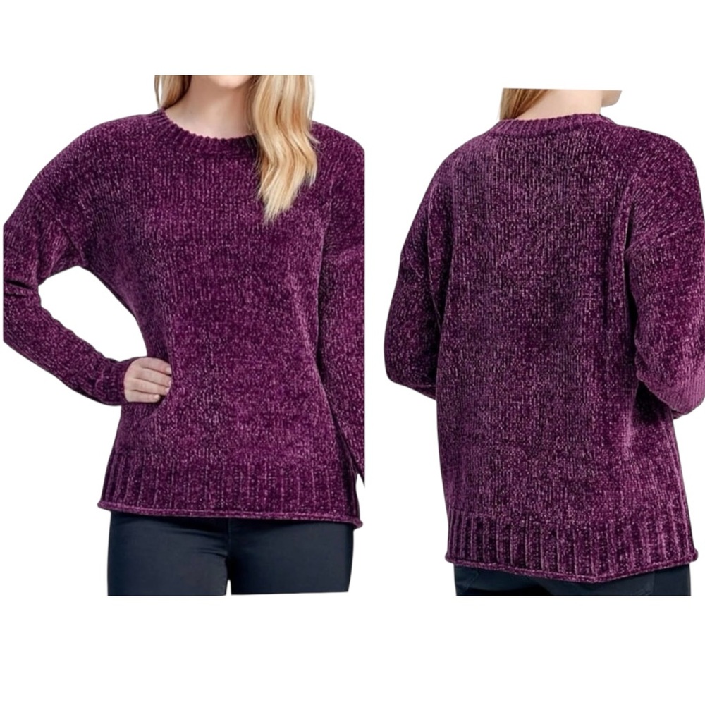 Seven7 Long Sleeve Ultra Plush Pullover‎ Sweater, Color Blackberry Wine, Medium